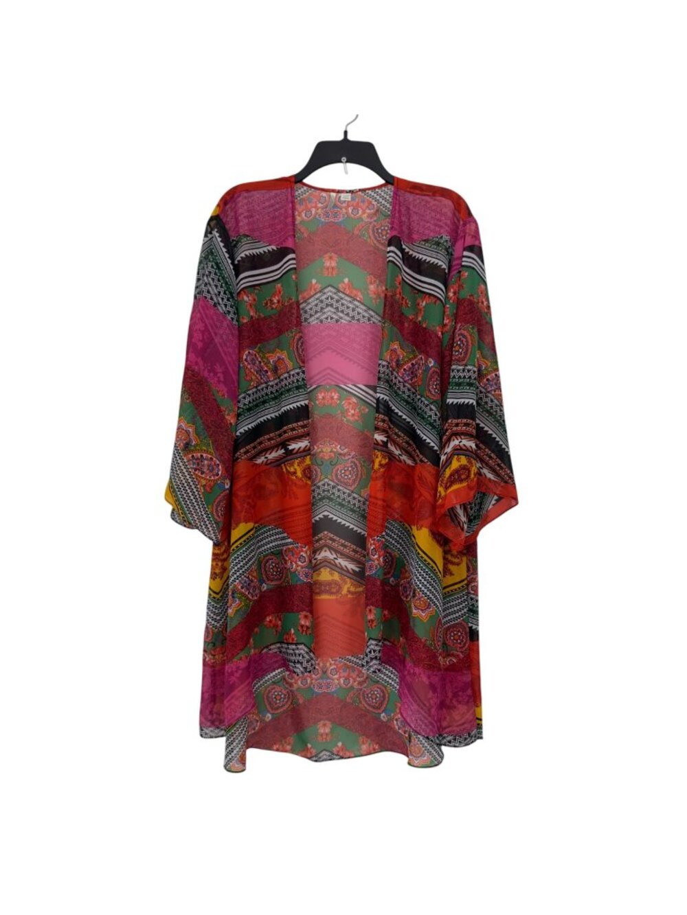 Cato est 1946 Mid Leng Bohemian Multicolor Chiffon Kimono Jacket SZ14/16W Sheer
